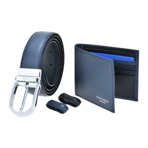 Tumbled Leather Wallet & Belt (Silver Buckle) Gift Set